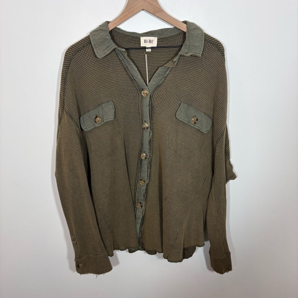 BIBI oversized waffle lumberjane knit top NEW with tags NWT Size Small Green